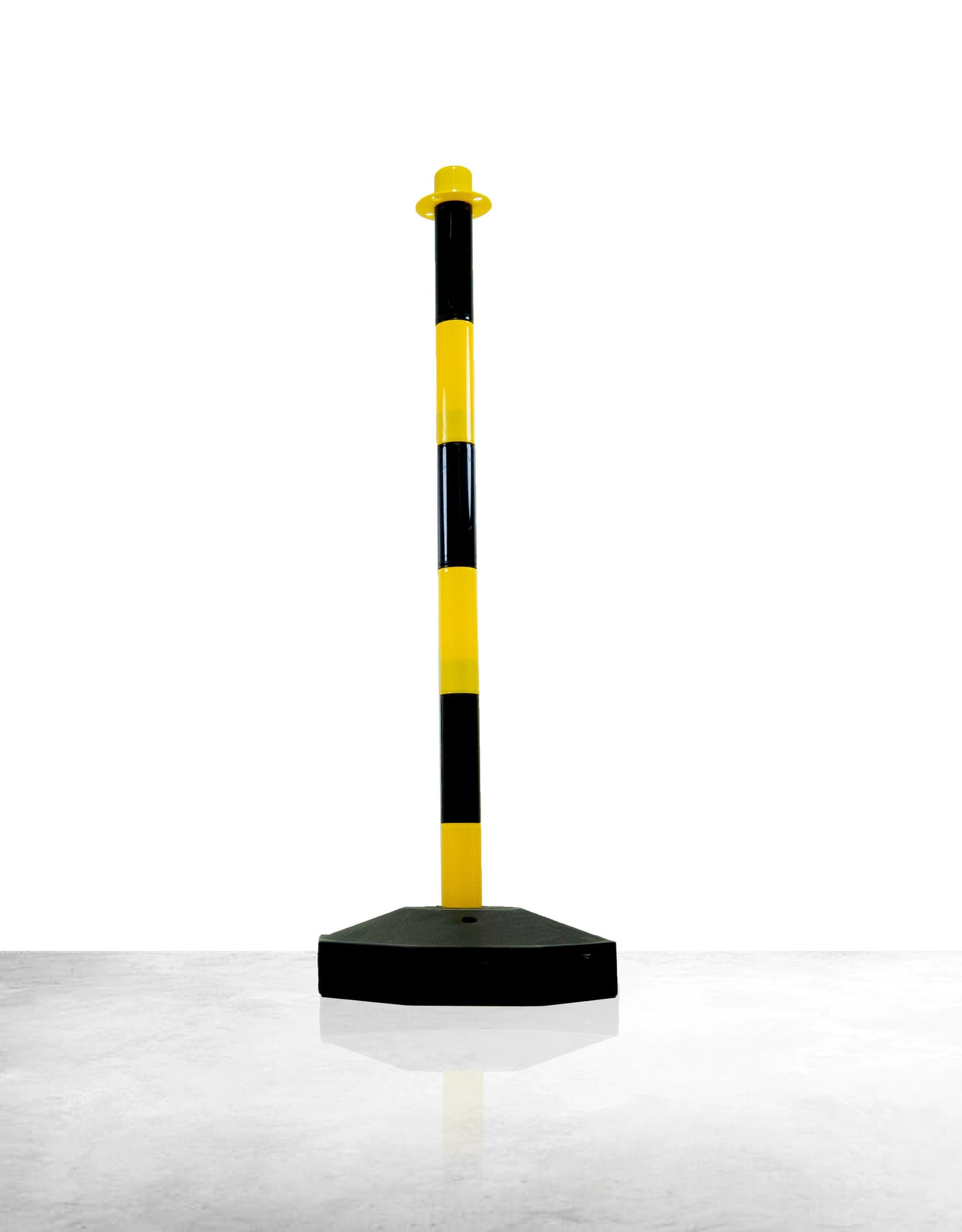 Poteau de balisage / guidage en plastique, avec base vide à lester, jaune - noir