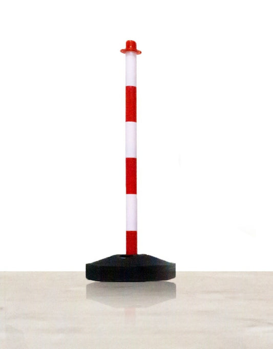 Poteau de balisage / guidage en plastique,  avec base vide à lester, rouge - blanc