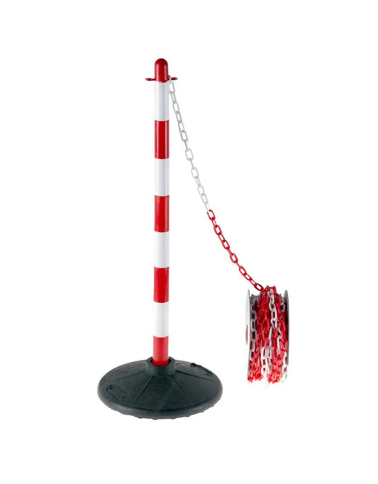 Poteau de balisage / guidage en plastique, avec base lestée, rouge - blanc