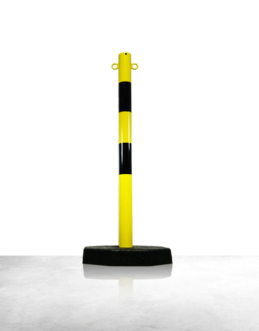 Poteau de balisage / guidage en métal, avec base 7 kg, jaune - noir