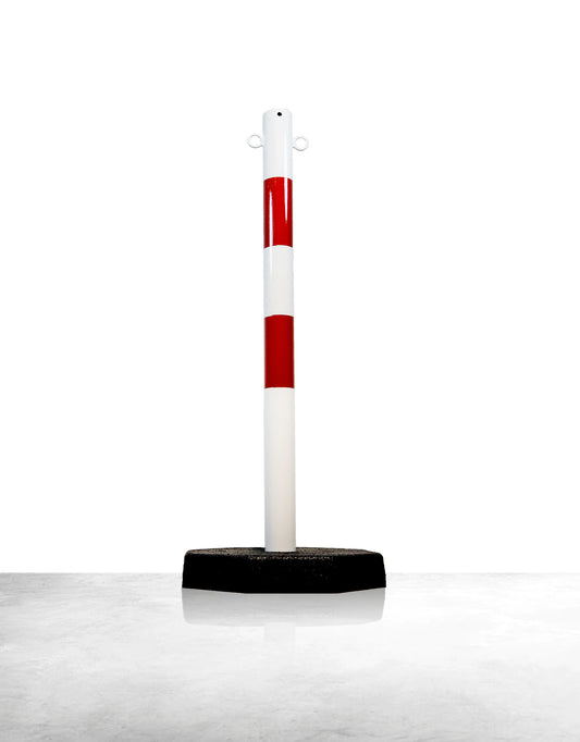 Poteau de balisage / guidage en métal, avec base 7 kg, rouge - blanc