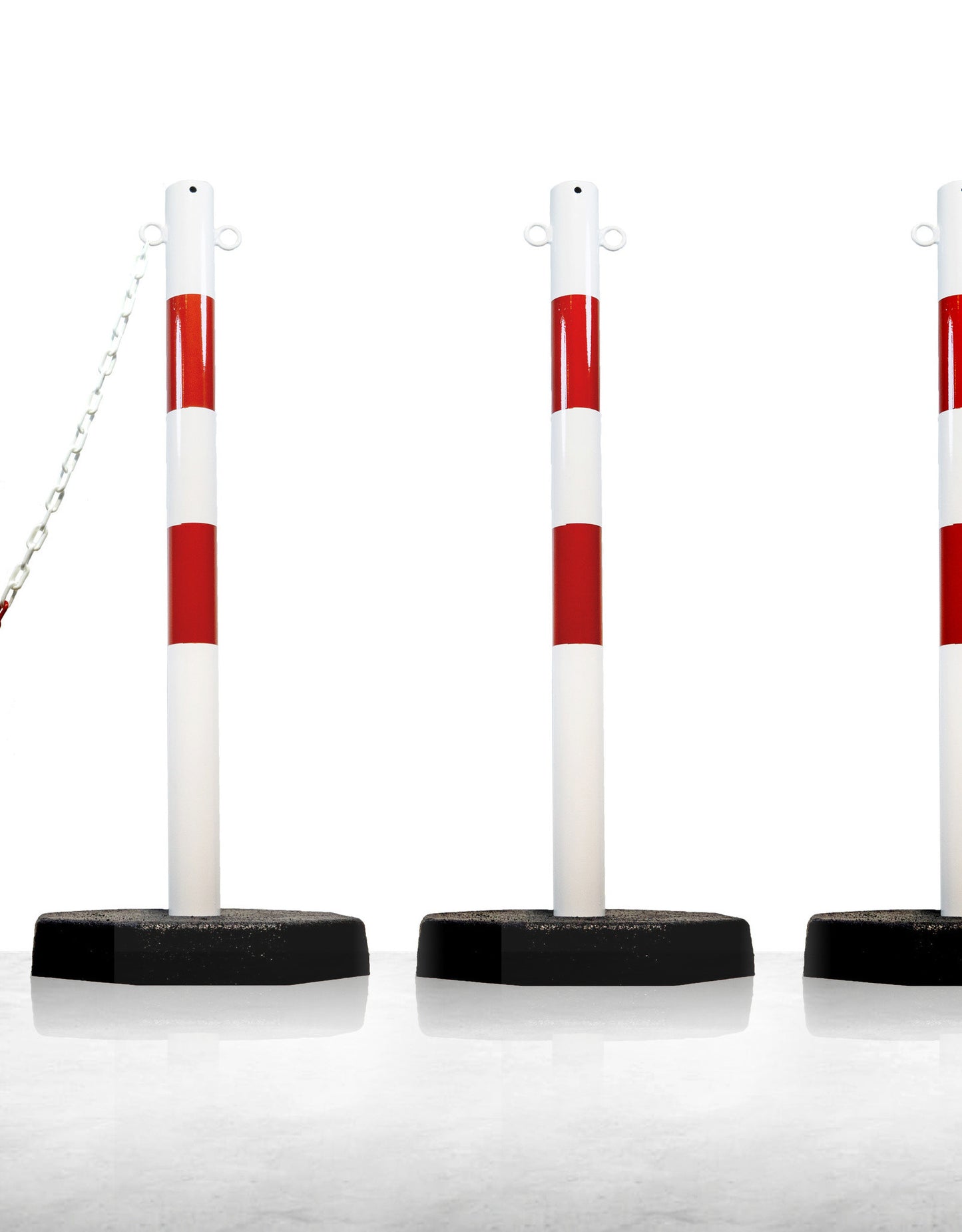 Poteau de balisage / guidage en métal, avec base 7 kg, rouge - blanc