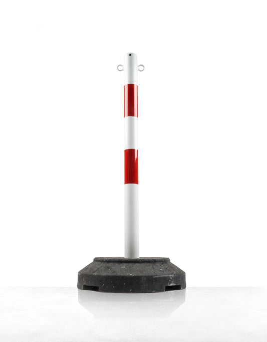 Poteau de balisage / guidage en métal, avec base 15 kg, rouge - blanc