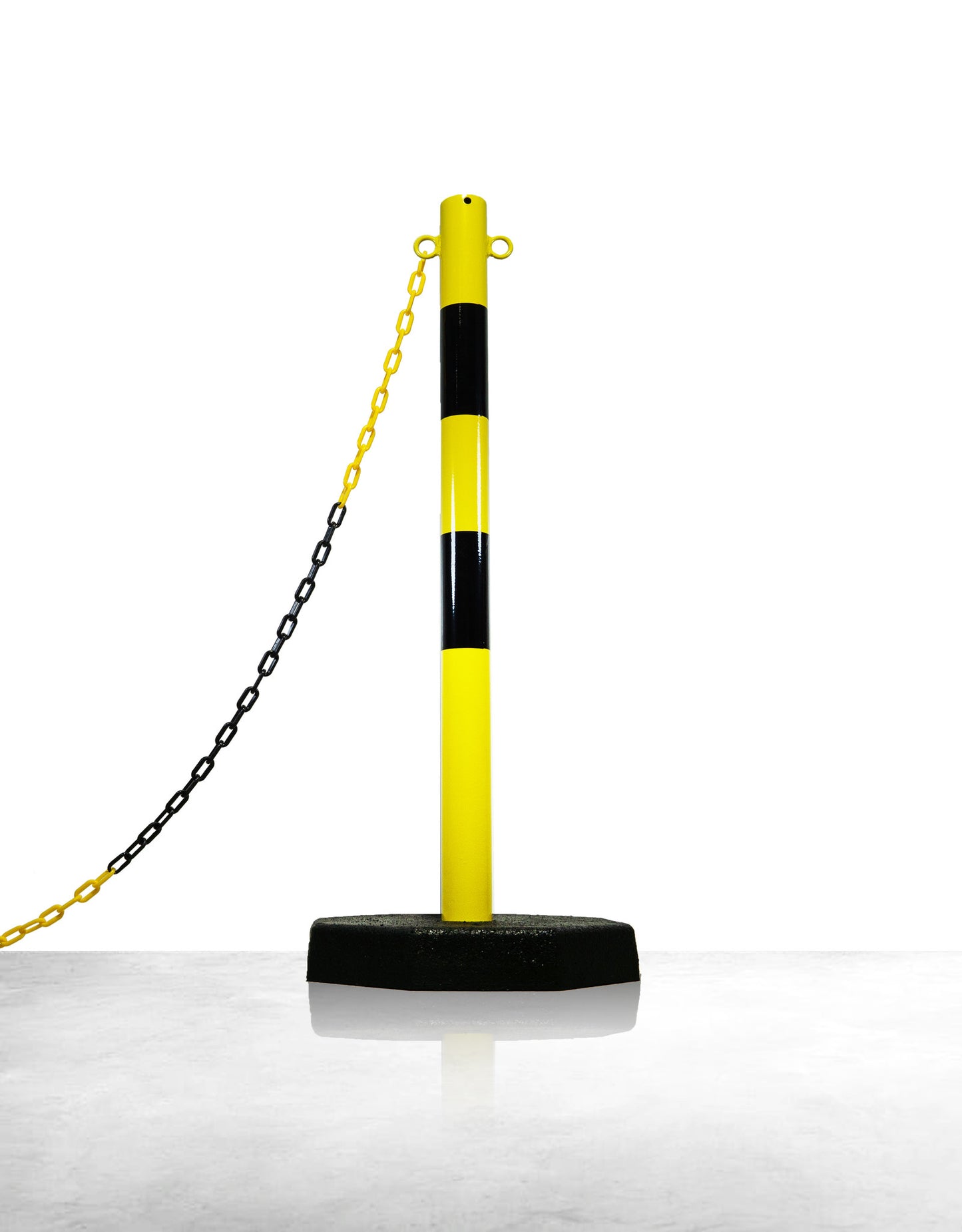 Poteau de signalisation métallique, avec base 7 kg, jaune / noir
