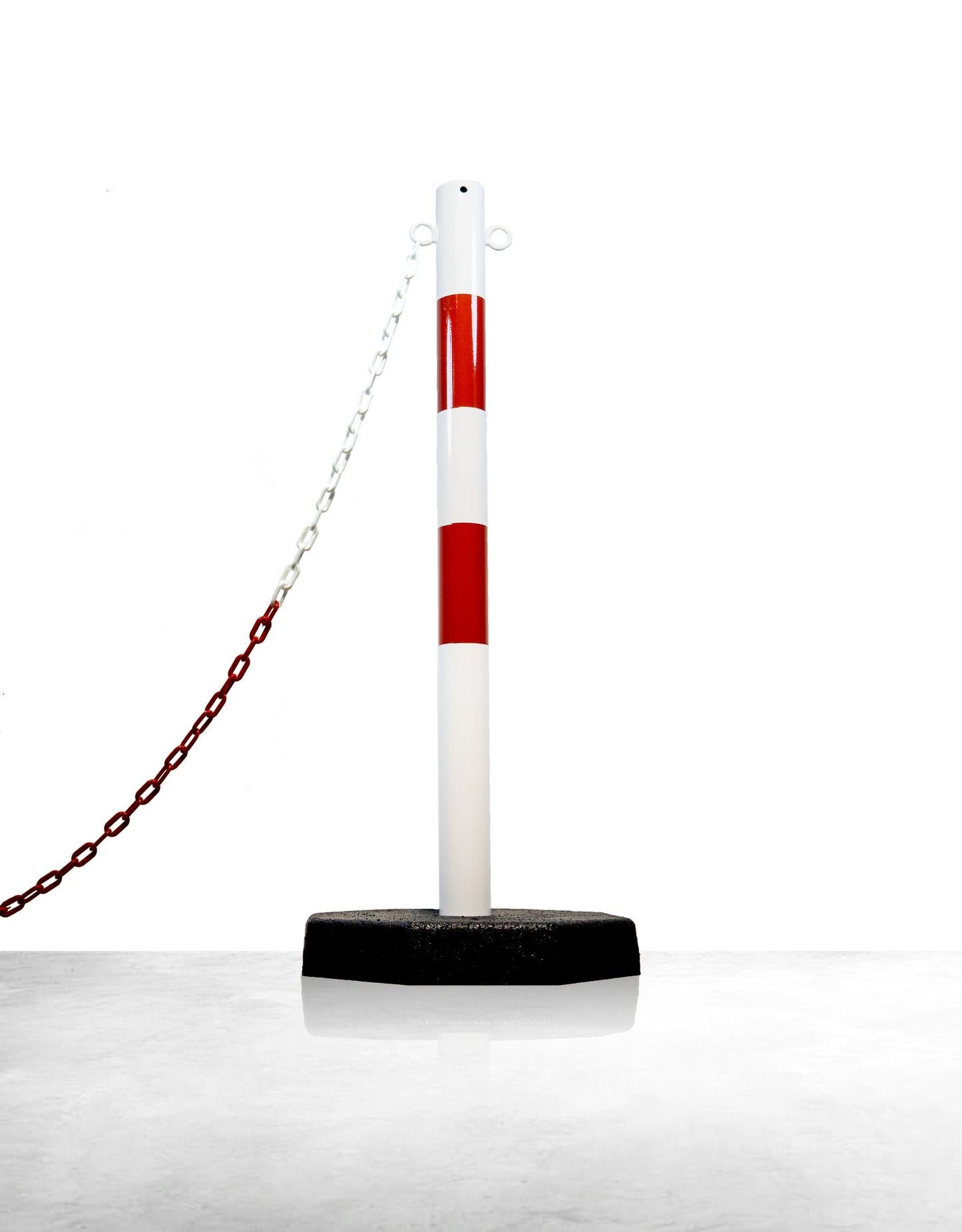 Poteau de signalisation métallique, avec base 7 kg, rouge / blanc